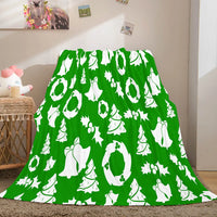 Holiday Bell Throw Blanket, Christmas Tree and Wreath Blanket, Green Festive Fleece Blanket, Winter Holiday Home Decor, Comfy Christmas Present