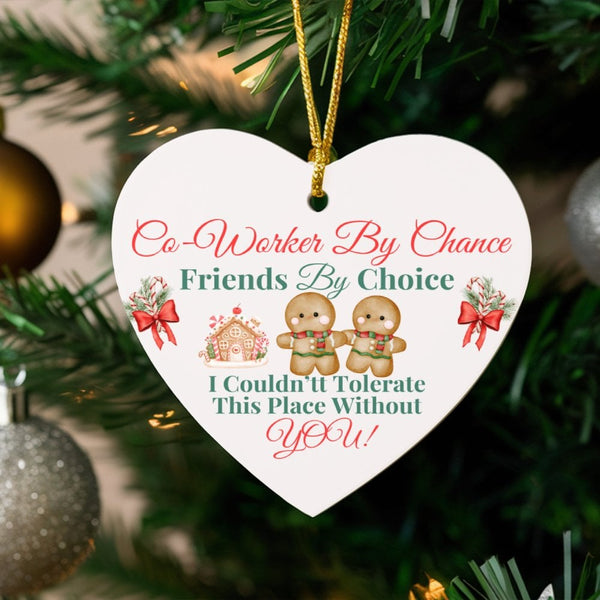 Gingerbread Coworker Heart Ornament, Coworker by Chance Friends by Choice Heart Ornament, Ceramic Office Christmas Heart Orna