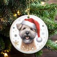 Santa Hat Dog Christmas Ornament, Soft Coated Wheaten Terrier Ornament, Ceramic Pet Lover Tree Ornament, Holiday Puppy Keepsake Present