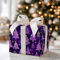 Watercolor Xmas Tree Gift Wrap, Purple and Gold Christmas Tree Wrapping Paper, Elegant Starry Gift Wrap, Holiday Present Wrapping Paper