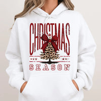 Christmas Season Hoodie, Leopard Print Bow Tree Hoodie, Adorable Coquette Holiday Tree Hooded Sweatshirt, Comfy Xmas Hoodie, Present for Women