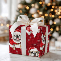 Santa Dog Watercolor Gift Wrap, English Bulldog Christmas Wrapping Paper, Snowflake Holiday Wrapping Paper, Dog Lover Xmas Wrapping Paper