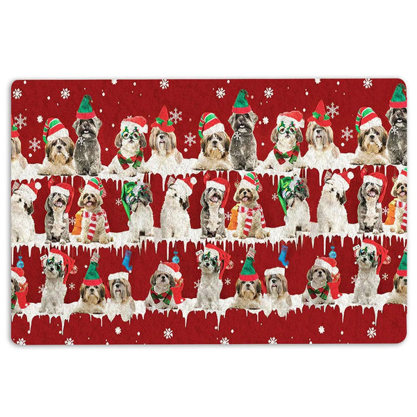 Merry Christmas Snowflake Welcome Mat, Shih Tzu Christmas Doormat, Holiday Dog Door Mat, Winter Entryway Rug, Shih Tzu Lover 