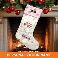 Adorable Floral Elephant Stocking, Personalized Baby First Christmas Stocking, Custom Name Holiday Stocking, Baby Girl Keepsake Present 2025