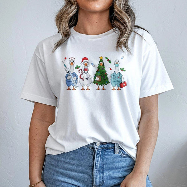 Humorous Medical Holiday Graphic Tee, Christmas Nurse Goose T-Shirt, Silly Goose Healthcare RN Shirt, Nursing Student Christm