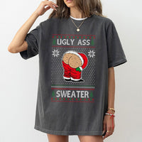 Ugly Christmas Graphic T-Shirt, Humorous Santa Mooning T-Shirt, Retro Holiday Humor T-Shirt, Humorous Xmas Party Graphic Tee, Holiday Gag Present