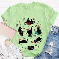 Holiday Cat Snowflakes T-Shirt, Black Cats Christmas Shirt, Adorable Xmas Lights Graphic Tee, Festive Kitty Lover Shirt, Winter Holiday Present