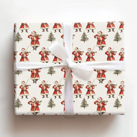 Musical Christmas Gift Wrap, Vintage Santa Violin Wrapping Paper, Cream Holiday Present Paper, Retro Musician Xmas Gift Wrap, Tree Wrap Roll