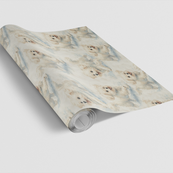Snowflake Puppy Holiday Gift Wrap, Maltese Dog Christmas Wrapping Paper, Adorable Pet Winter Present Wrap, Dog Lover Christma