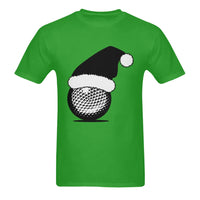 Humorous Double Sided Holiday Golf Shirt, Santa Hat Golf Ball Christmas T-Shirt, Xmas Sports Graphic Tee, Golfer Christmas Present for Men