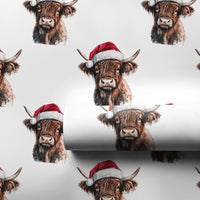 Santa Hat Farmhouse Gift Wrap Roll, Highland Cow Christmas Wrapping Paper, Rustic Cattle Holiday Wrapping Paper, Western Winter Gift Wrap