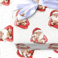 Watercolor Santa Claus Gift Wrap, Santa Eating Cookie Wrapping Paper, Holiday Cookies Christmas Paper, Secret Santa Present Wrapping Roll