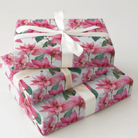 Watercolor Floral Christmas Gift Wrap, Pink Poinsettia Wrapping Paper, Botanical Winter Holiday Paper, Elegant Festive Wrapping Paper Roll