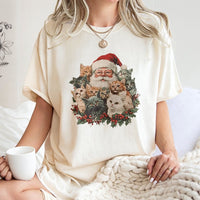 Vintage Cat Christmas Graphic Tee, Retro Santa Claus and Kittens T-Shirt, Adorable Spooky-Free Holiday Kitten Shirt, Cat Lovers Present