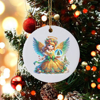 Adorable Holiday Fairy Ornament, Christmas Angel Ceramic Ornament, Snow Globe Tree Ornament, Festive Winter Keepsake Present for Family