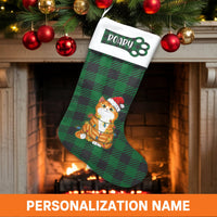 Kitten Tangled in Lights Stocking, Personalized Orange Cat Christmas Stocking, Humorous Pet Lover Holiday Stocking, Fireplace Mantle Decor Present