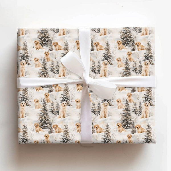 Snowy Puppy Holiday Gift Wrap, Golden Retriever Christmas Wrapping Paper, Winter Dog Xmas Wrapping Paper, Animal Lover Gift W