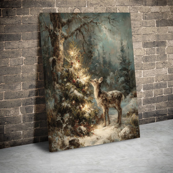 Snowy Forest Fawn Canvas Print, Christmas Fawn Canvas Wall Art, Winter Deer Canvas Art, Holiday Nature Canvas, Animal Lover X