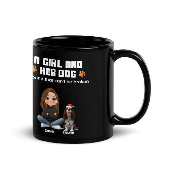 Custom Girl and Dog Illustration Coffee Mug, Personalized Dog Mom Ceramic Mug, Christmas Pet Lover Cup, Adorable Holiday Dog 