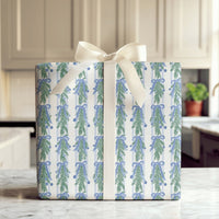 Blue Bows Christmas Gift Wrap, Watercolor Pine Garland Wrapping Paper, Elegant Botanical Holiday Wrapping Paper, Luxury Winter Present Paper