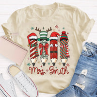 Adorable Pencil Holiday T-Shirt, Personalized Teacher Christmas Shirt, Custom Teacher Tee, Festive School Graphic Shirt, Holiday Teacher Present