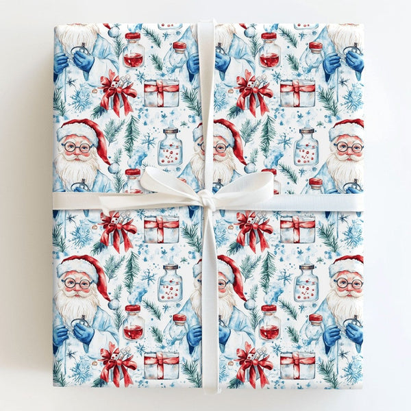 Medical Holiday Gift Wrap, Scientist Santa Wrapping Paper, Lab Coat Santa Christmas Paper, Science Gift Wrap, Doctor Nurse Ho