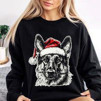 Santa Hat Dog Holiday Crewneck, German Shepherd Christmas Sweatshirt, Festive German Shepherd Xmas Sweater, Dog Lover Present