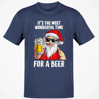 Humorous Santa Drinking Shirt, Most Wonderful Time for a Beer Christmas T-Shirt, Retro Ugly Xmas Holiday Graphic Tee, Beer Lover Present