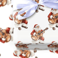 Music Christmas Gift Wrap, Acoustic Guitar Santa Wrapping Paper, Guitar Santa Holiday Wrapping Paper