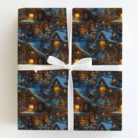 Snowy Cabin Holiday Gift Wrap, Night Christmas Village Wrapping Paper, Winter Wonderland Wrapping Paper, Comfy Festive Present Gift Wrap Roll