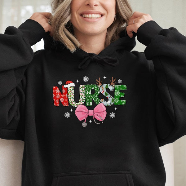 Holiday Stethoscope Hooded Sweatshirt, Festive Christmas Nurse Hoodie, Adorable Nursing Student Xmas Pullover, Healthcare Wor