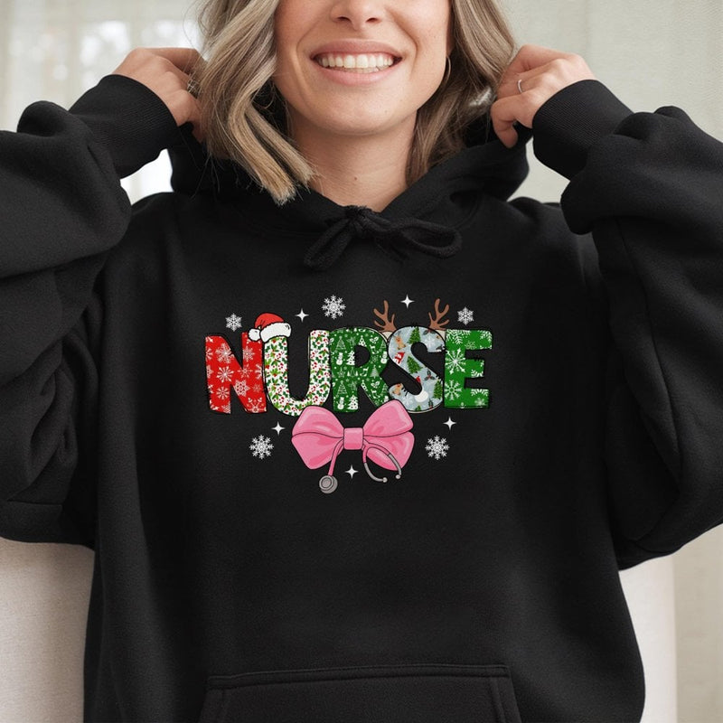 Holiday Stethoscope Hooded Sweatshirt, Festive Christmas Nurse Hoodie, Adorable Nursing Student Xmas Pullover, Healthcare Worker Winter Hoodie