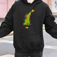 Humorous Whimsical Holiday Hoodie, Crooked Christmas Tree Hoodie, Adorable Xmas Tree Graphic Pullover, Winter Holiday Hoodie, Festive Party Present