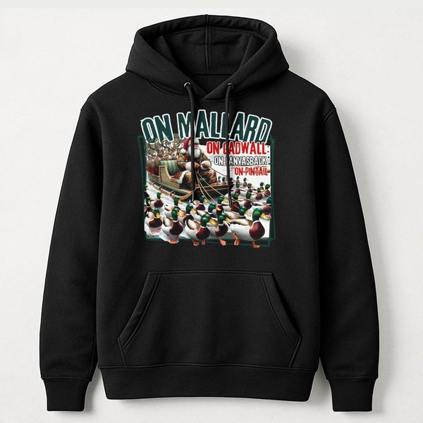 Santa Sleigh Mallard Duck Sweatshirt, Duck Hunting Christmas Hoodie, Humorous Waterfowl Hunter Pullover, Winter Hunting Graph
