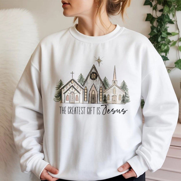 Christian Christmas Church Crewneck, The Greatest Present Is Jesus Sweatshirt, Religious Holiday Faith Sweater, Bible Scriptu