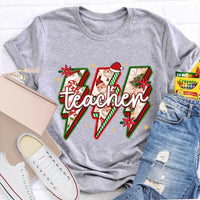 Festive Vibes Holiday Graphic Tee, Teacher Christmas T-Shirt, Adorable School Educator Xmas Shirt, Winter Break Teacher T-Shirt Present