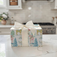 Whimsical Christmas Gift Wrap, Pastel Santa Reindeer Wrapping Paper, Pink Santa Holiday Wrapping Paper, Adorable Xmas Gift Wrap Roll