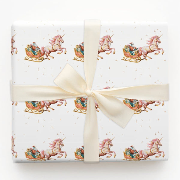 Santa Sleigh Fantasy Gift Wrap, Unicorn Christmas Wrapping Paper, Magical Unicorn Holiday Wrapping Paper, Whimsical Wrapping 