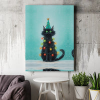 Holiday Tree Cat Print, Black Cat Christmas Digital Wall Art, Whimsical Cat Christmas Poster, Festive Pet Decor, Printable Digital Download