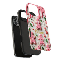 Adorable 3D Christmas Cookie Candy Case, Pink Gingerbread iPhone Case, Pastel Holiday Tough Phone Case, Girly Festive Xmas Phone Cover