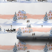 Watercolor Horse Carriage Gift Wrap, Victorian Winter Village Wrapping Paper, Vintage Holiday Wrapping Paper, Christmas Village Gift Wrap