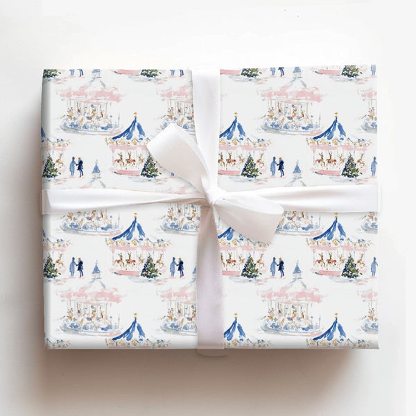Festive Reindeer Holiday Gift Wrap, Watercolor Christmas Carousel Wrapping Paper, Whimsical Winter Wrapping Paper, Seasonal G