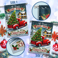 All Hearts Come Home for Christmas Yard Flag, Christmas Red Truck Garden Flag, Vintage Red Truck Holiday Garden Flag, Winter Lawn Decor