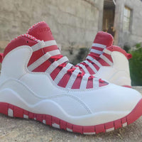 High Top Sneakers, White Red Colorway, Lace Up Design, Casual Gift for Sneaker Fans