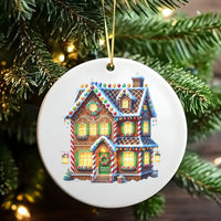 Sweet Holiday Christmas Tree Ornament, Gingerbread House Ornament, Festive Ceramic Ornament, Winter Home Decor, Adorable Xmas Tree Present