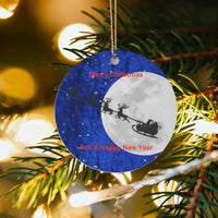 Full Moon Reindeer Silhouette Ornament, Santa Sleigh Christmas Ornament, Glossy Ceramic Tree Ornament, Holiday Keepsake Decoration
