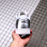 Retro Low Top Basketball Shoes, White Silver Colorway, Casual Gift for Shoe Lovers