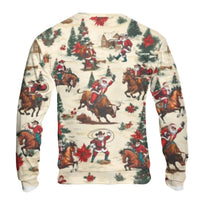 Western Christmas Bull Riding Crewneck, Cowboy Santa Sweatshirt, Rodeo Santa Holiday Pullover, Country Western Xmas Graphic Sweatshirt