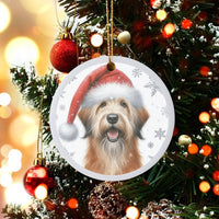 Santa Hat Puppy Ceramic Ornament, Briard Dog Christmas Ornament, Adorable Pet Holiday Tree Ornament, Keepsake Present for Dog Lovers and Owners