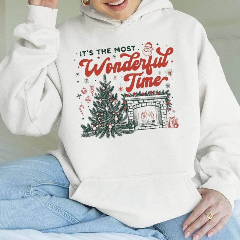 Christmas Tree Fireplace Hoodie, Its the Most Wonderful Time Hoodie, Comfy Vintage Winter Sweatshirt, Nostalgic Holiday Pullover Present